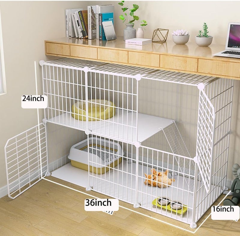 FDSDEFEN Cat Cage Indoor DIY Cat Playpen Detachable Metal Wire Kennels Cat Cage Indoor Cat Enclosures DIY Cat Playpen Metal Kennel (White 3/2 Tier) - Image 3