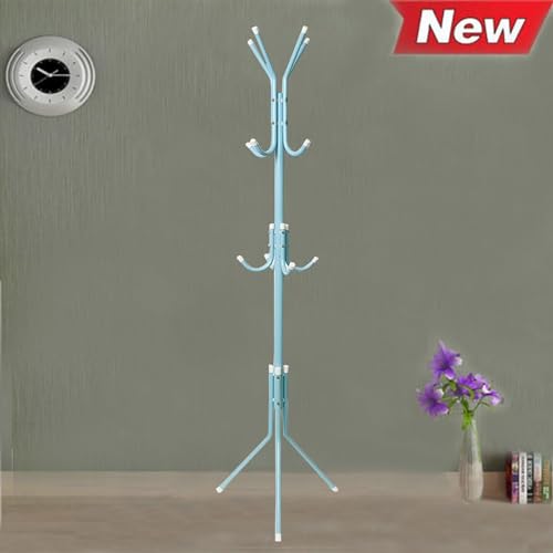 House of Quirk Coat Rack Freestanding Metal Coat Tree Hanger 12 Hooks Hat Rack for Hanging Bags Scarves Clothes Handbag Umbrella Jacket Hall Bedroom - Blue - Image 5