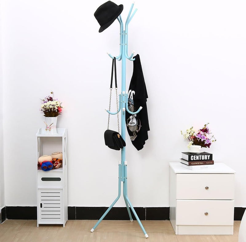 House of Quirk Coat Rack Freestanding Metal Coat Tree Hanger 12 Hooks Hat Rack for Hanging Bags Scarves Clothes Handbag Umbrella Jacket Hall Bedroom - Blue - Image 2