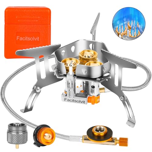 Facitsolvit 9900W Windproof Camping Gas Stove Portable Camping Stove with Piezo Ignition 1LB Propane Tank Adapter Butane Adapter for Outdoor Cooking Picnic Camping and Hiking - Image 1
