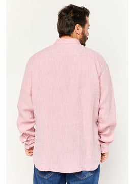 Michael Kors Men Slim Fit Chambray Pattern Long Sleeve Casual Shirt, Dusty Rose  - Image 4