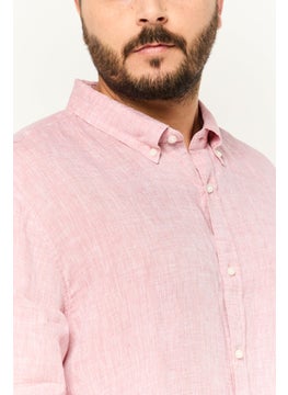 Michael Kors Men Slim Fit Chambray Pattern Long Sleeve Casual Shirt, Dusty Rose  - Image 3