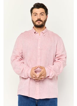 Michael Kors Men Slim Fit Chambray Pattern Long Sleeve Casual Shirt, Dusty Rose  - Image 1
