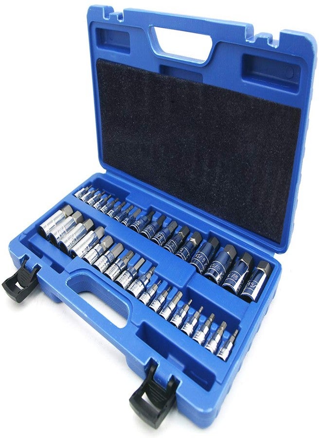 NORTOOLS Master Hex Bit Socket Set S2 Steel Allen Sockets Bit SAE and Metric Torx Bit CRV Socket Tool Allen Wrench Bit Kit 1/2" 3/8" 1/4" Drive Automotive Bike Motorcycle and ATV 34 Pieces - Image 1