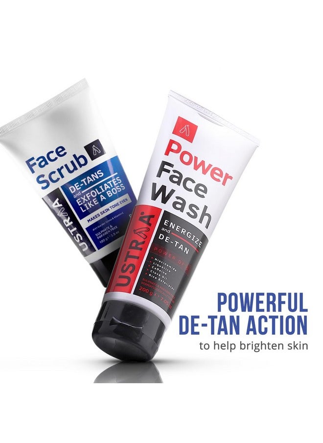 Ustraa - Detan Face Scrub For Men 100G Exfoliation & Effective Tan Removal No Sls & Power Face Wash 200G Energize & Detan Helps Effectively Remove Tan Brightens Skin - Image 1