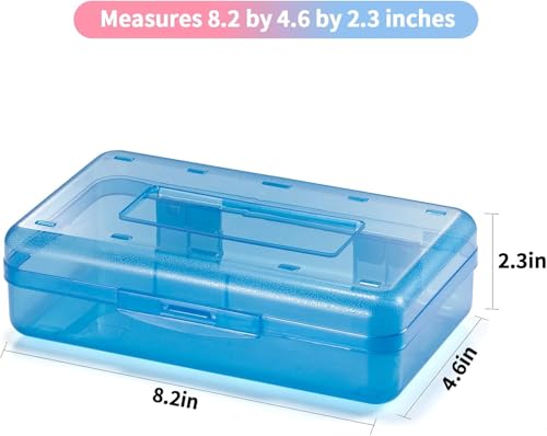 Sooez 1 Pack Clear Pencil Box, Large Plastic Pencil Case Crayon Box, Colored Hard Pencil Case Organizer, Maker Organizer with Lid, Small Art Craft Storage Containers Pen Box for for Boys School, Blue - Image 2