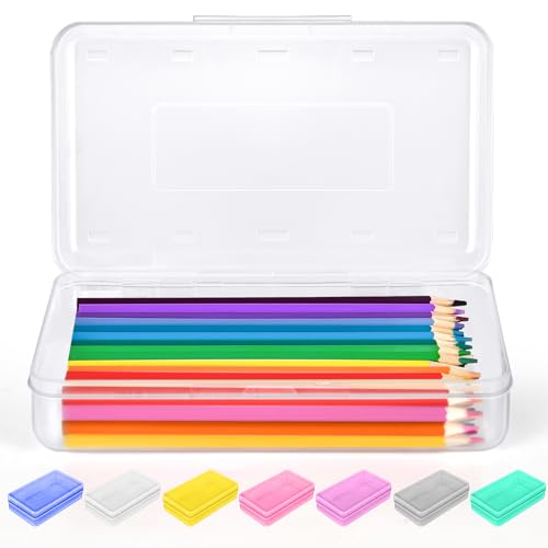 Sooez 1 Pack Clear Pencil Box, Large Plastic Pencil Case Crayon Box, Colored Hard Pencil Case Organizer, Maker Organizer with Lid, Small Art Craft Storage Containers Pen Box for for Boys School, Blue - Image 1