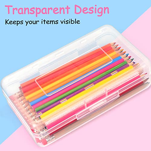 Sooez 1 Pack Clear Pencil Box, Large Plastic Pencil Case Crayon Box, Colored Hard Pencil Case Organizer, Maker Organizer with Lid, Small Art Craft Storage Containers Pen Box for for Boys School, Blue - Image 5