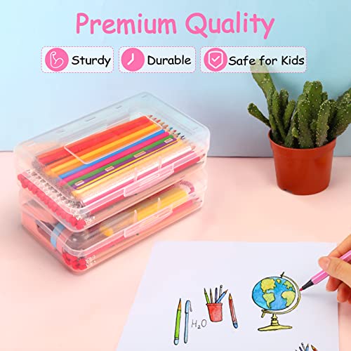Sooez 1 Pack Clear Pencil Box, Large Plastic Pencil Case Crayon Box, Colored Hard Pencil Case Organizer, Maker Organizer with Lid, Small Art Craft Storage Containers Pen Box for for Boys School, Blue - Image 4