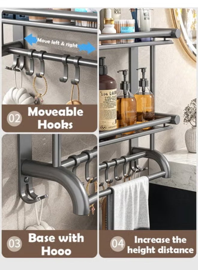 NKX Three Layer Wide Space Metal Bathroom Storage Rack - Punch Free Wall-Mounted Sink and Toilet Organizer, Heavy-Duty Load Bearing, Ideal for Balcony or Bathroom Wall Storage (50x63cm) - Image 3