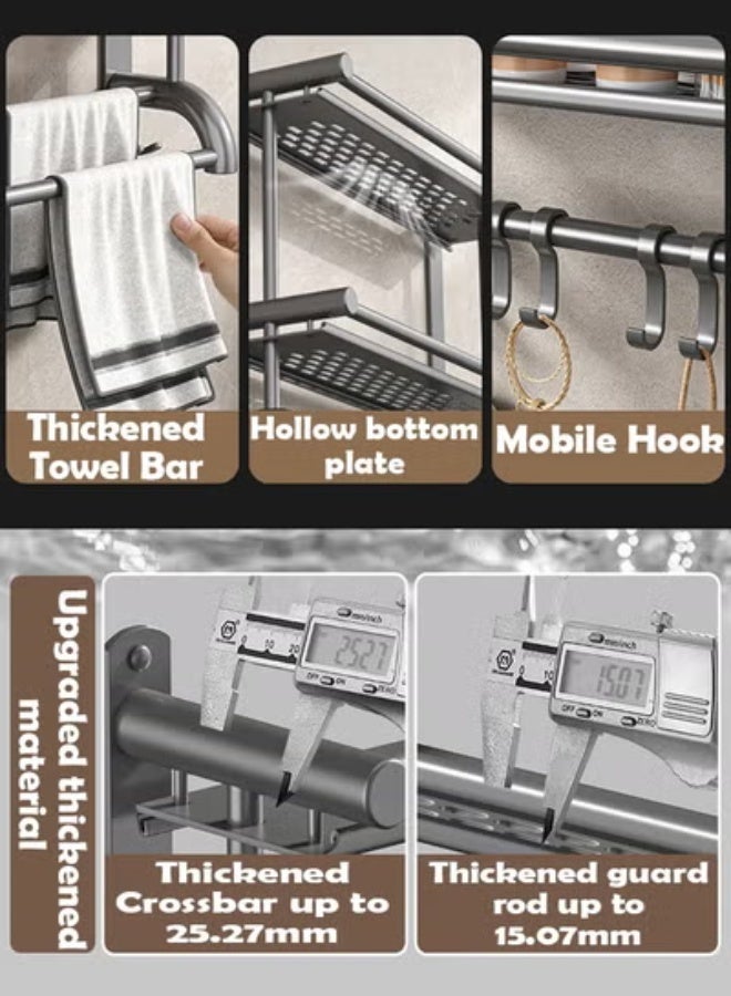 NKX Three Layer Wide Space Metal Bathroom Storage Rack - Punch Free Wall-Mounted Sink and Toilet Organizer, Heavy-Duty Load Bearing, Ideal for Balcony or Bathroom Wall Storage (50x63cm) - Image 4