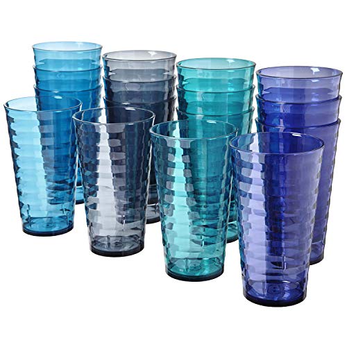 US Acrylic Splash [Set of 16] 18 ounce Plastic Stackable Water Tumblers in 4 Coastal Colors Value Set of Drinking Cups, Reusable, BPA-free, Made in the USA, Top-rack Dishwasher Safe - Image 1
