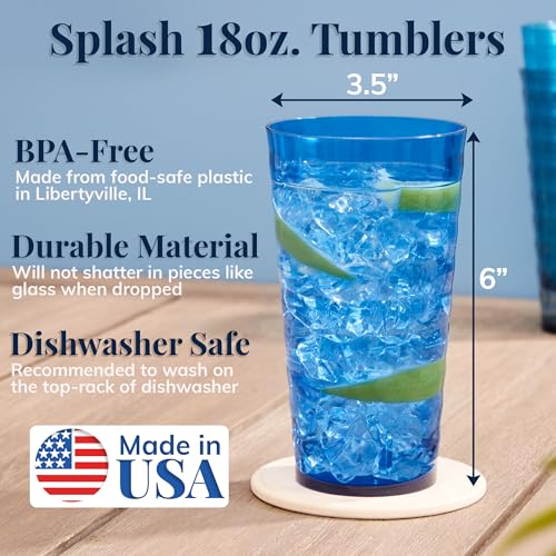 US Acrylic Splash [Set of 16] 18 ounce Plastic Stackable Water Tumblers in 4 Coastal Colors Value Set of Drinking Cups, Reusable, BPA-free, Made in the USA, Top-rack Dishwasher Safe - Image 2
