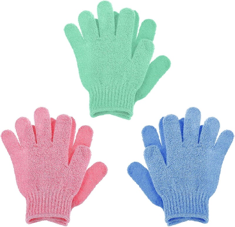 Sibba 3 Pair Bath Gloves for Shower Natural Loofah Exfoliating Wash Gloves for Body and Face Dead Skin Remover Double Sided Microfibre Shower Body Gloves for Adults and Kids - Image 1
