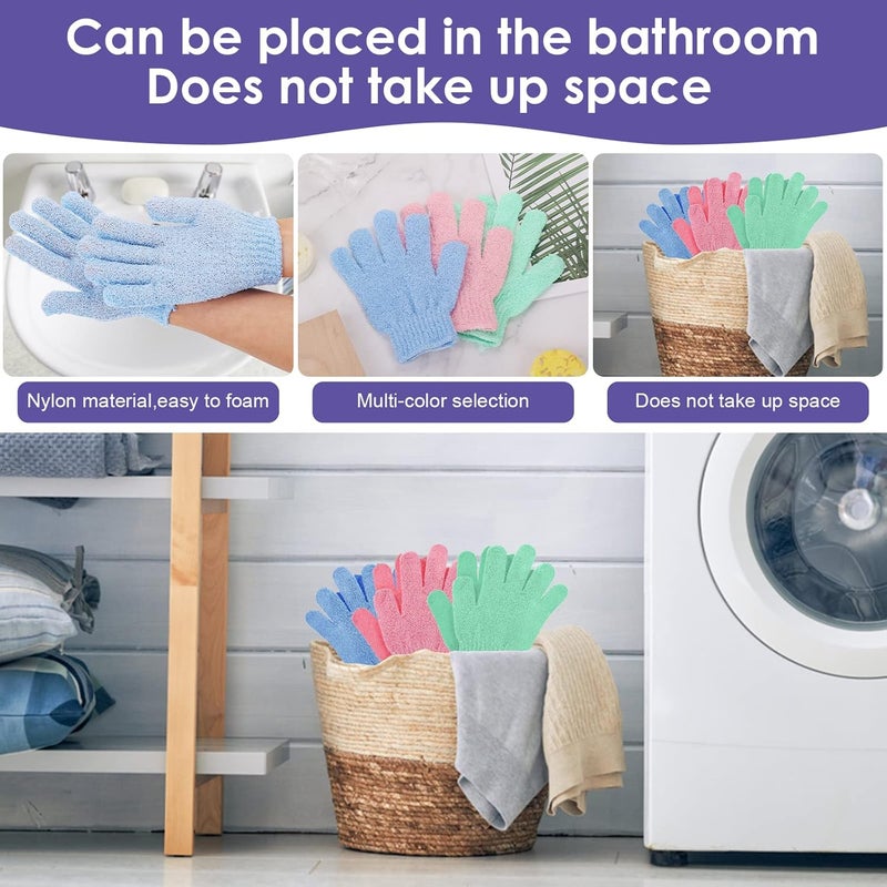 Sibba 3 Pair Bath Gloves for Shower Natural Loofah Exfoliating Wash Gloves for Body and Face Dead Skin Remover Double Sided Microfibre Shower Body Gloves for Adults and Kids - Image 4