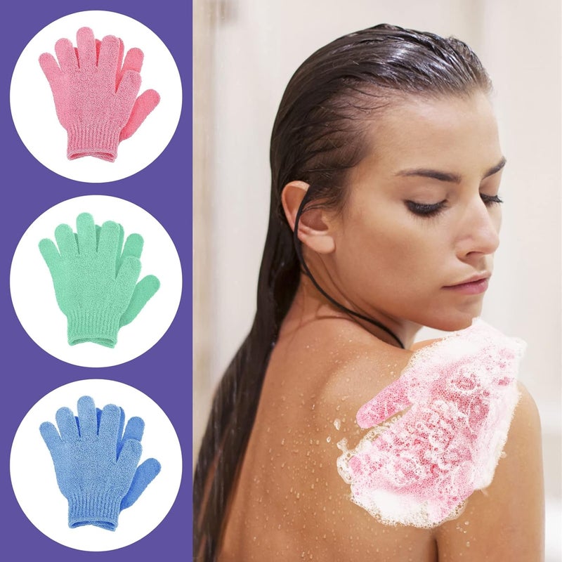 Sibba 3 Pair Bath Gloves for Shower Natural Loofah Exfoliating Wash Gloves for Body and Face Dead Skin Remover Double Sided Microfibre Shower Body Gloves for Adults and Kids - Image 3
