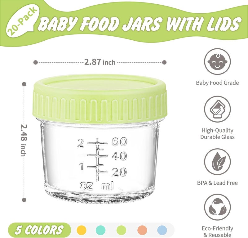 DRKIO 20 Pack Glass Baby Food Storage Containers - Image 2