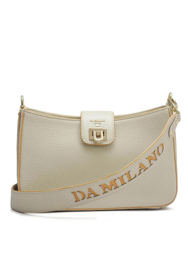 دا ميلانو حقيبة جلد طبيعي رمادية بحمالة كتف