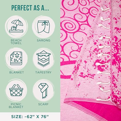 Sand Cloud Turkish Beach Towel - Sand Free - 100% Organic Turkish Cotton Yarn - Quick Dry Towel for Beach, Picnic, Blanket or Bath - As Seen on Shark Tank - Marine Life (Crush Turtle Fucshia) - Image 3
