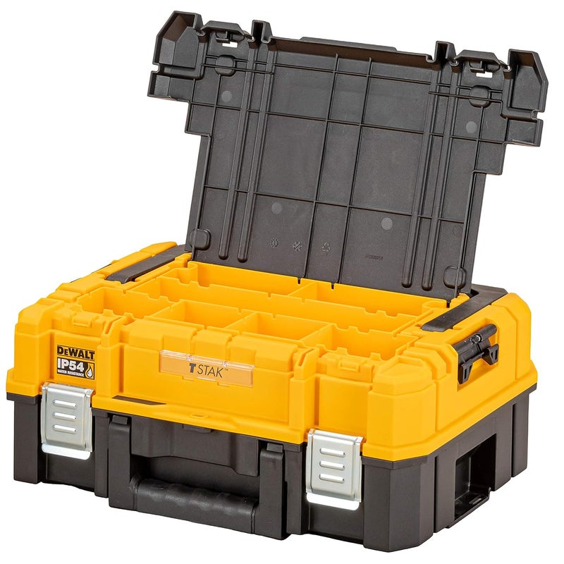 DEWALT DEWALT DWST833441 TSTAK Heavy Duty Organiser Top Shallow Box IP54 Rated Waterseal 30 Kg Load Capacity Front Top Carry Handles Internal Foam Insert For Power Tools Batteries 44x332x183 cm  - Image 3