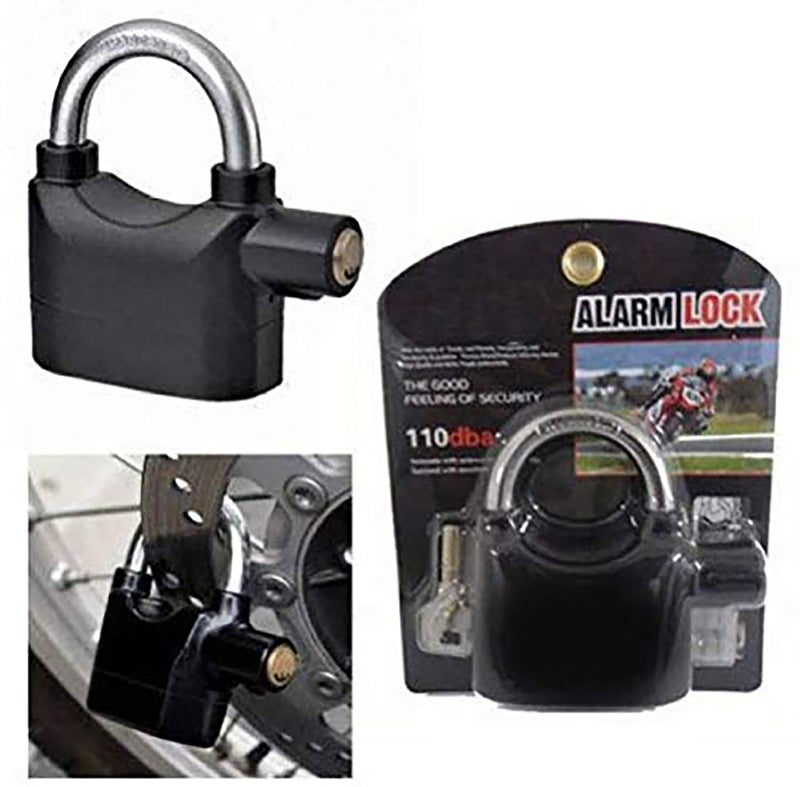 Krevia Security Alarm Metallic Lock System | Waterproof Black Anti-Theft Siren 110DBA Alarm Anti potong Padlock for Universal Use | Thickened Shackle Lock with 3Keys(1Pcs) | Black - Image 3