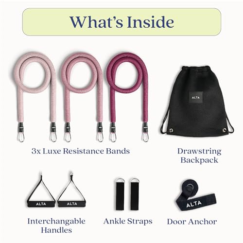 ALTA Resistance Tube Bands for Women - Full Kit Resistance Bands for Working Out with Handles, Ankle Straps, Door Anchor – Home Workout Bands for Physical Therapy, Pilates Long Exercise Bands Set - Image 4
