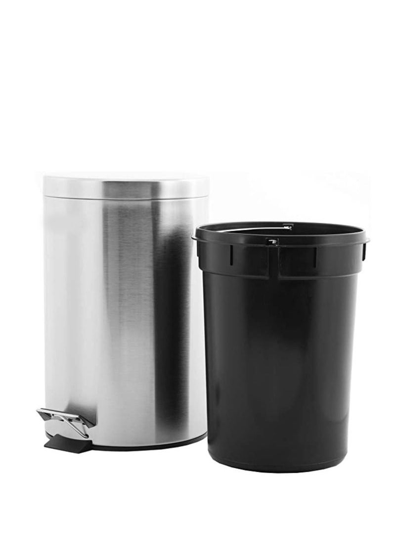 Generic Pedal Bin 20 Liter, Stainless Steel Handle, Strong Plastic Bucket Inner, Round Shape, Color: Silver, Size: H:13.6 x W:25.8 CM  - Image 3