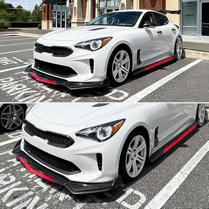DREAMIZER Universal Front Lip for Car,Adjustable Front Bumper Lip Chin Spoiler Splitter Diffuser Protector Body Kit Compatible with Honda Nissan Toyota Mazda, Black w/Red - Image 2