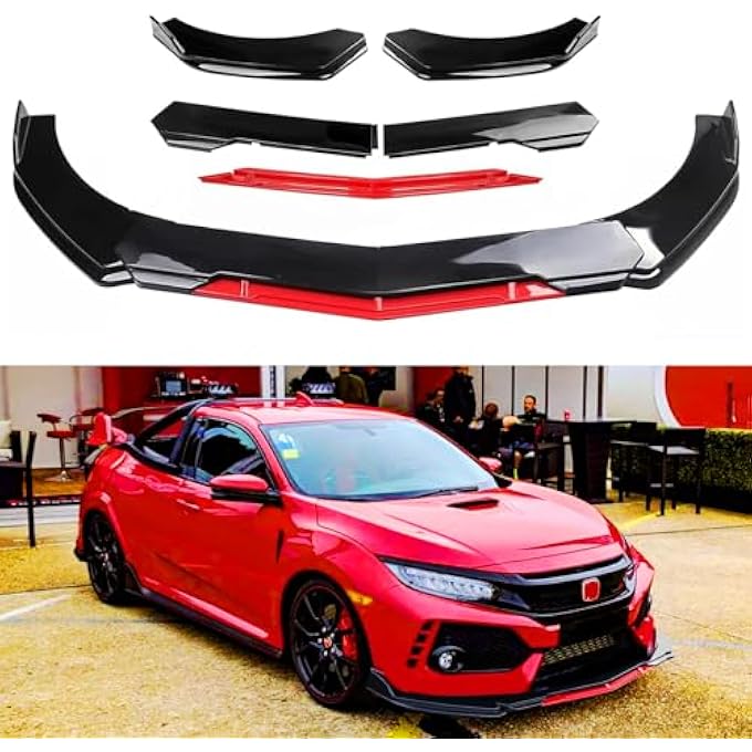 DREAMIZER Universal Front Lip for Car,Adjustable Front Bumper Lip Chin Spoiler Splitter Diffuser Protector Body Kit Compatible with Honda Nissan Toyota Mazda, Black w/Red - Image 1