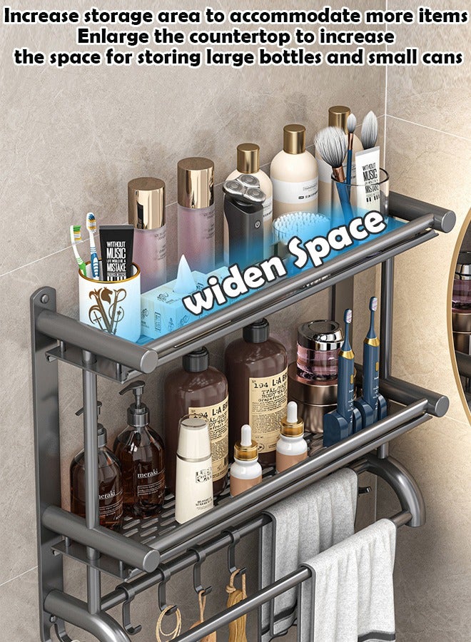 Three Layer Wide Space Metal Bathroom Storage Rack - Punch Free Wall-Mounted Sink and Toilet Organizer, Heavy-Duty Load Bearing, Ideal for Balcony or Bathroom Wall Storage (50x63cm)