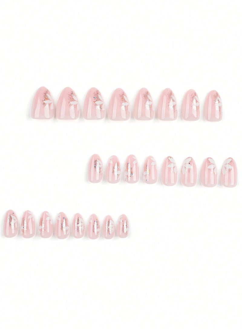 Almond-shaped fake nails set – the box includes 24 nails, a nail file, and glue. - Image 4
