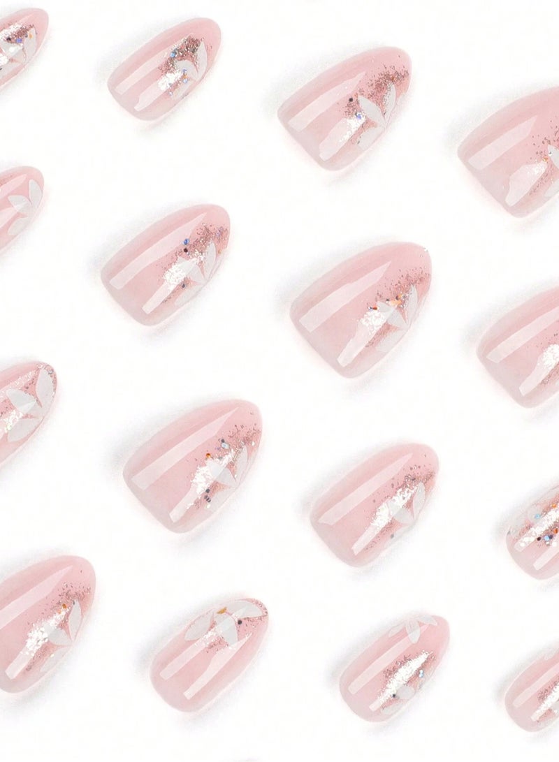 Almond-shaped fake nails set – the box includes 24 nails, a nail file, and glue. - Image 3