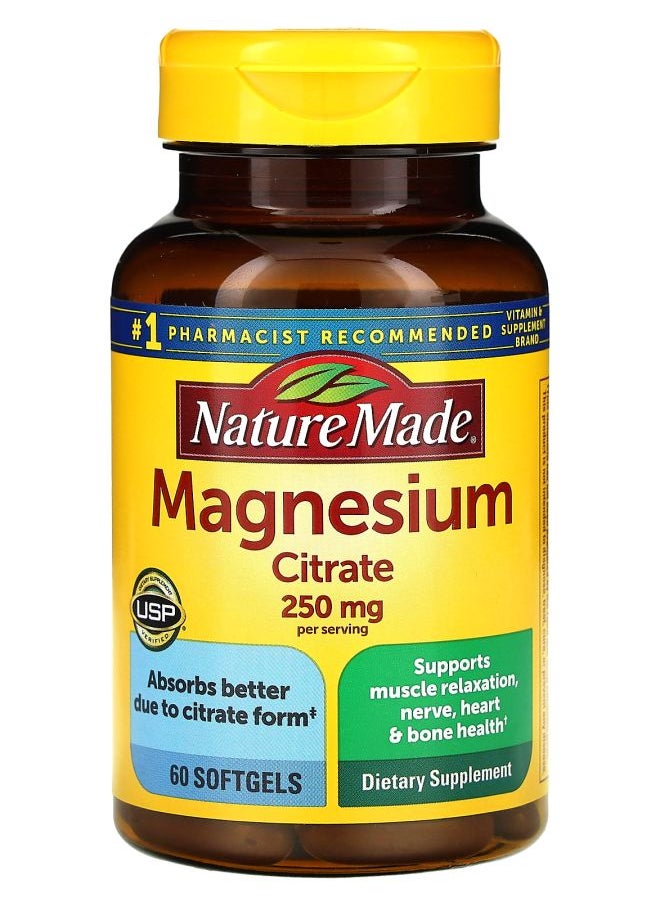 Nature Made Magnesium Citrate 250 mg 60 Softgels (125 mg per Softgel) 
