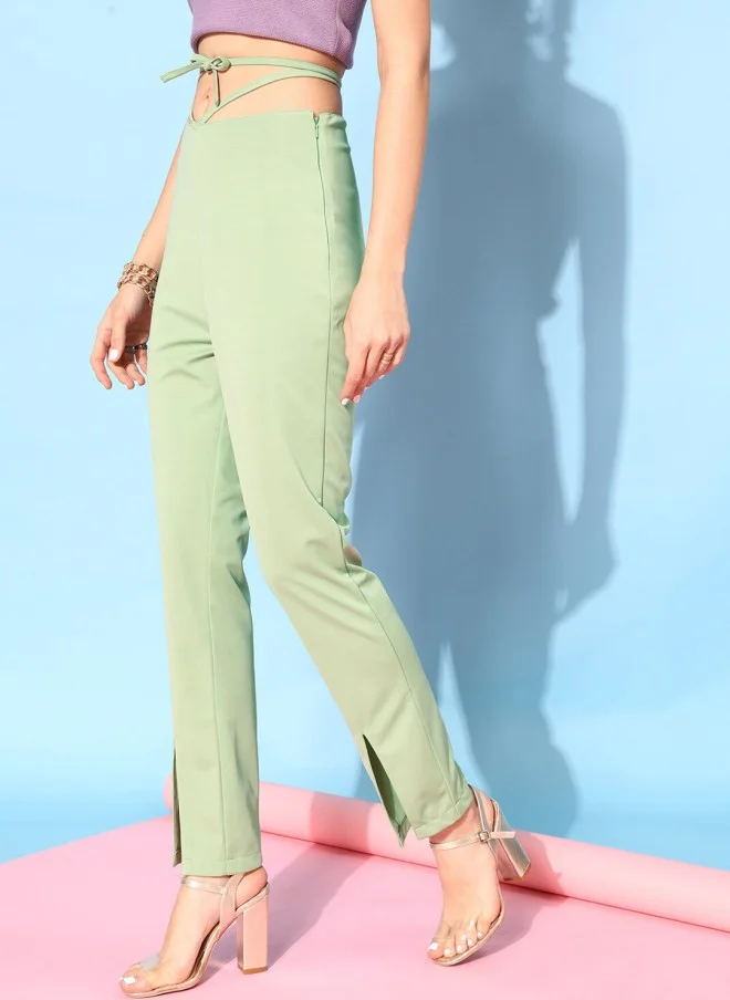 STREET 9 Gorgeous Green Solid Trousers for Women
