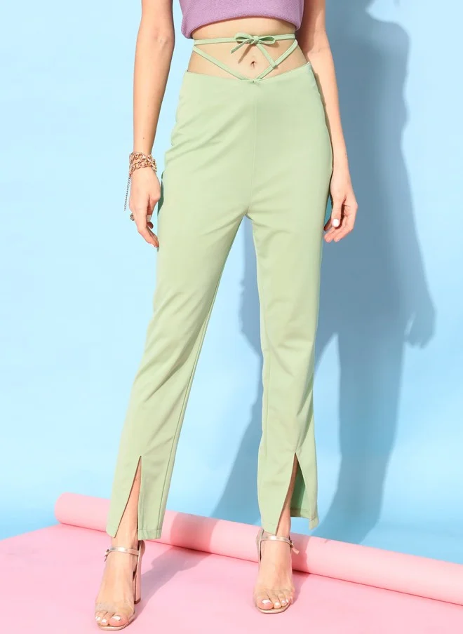 STREET 9 Gorgeous Green Solid Trousers for Women