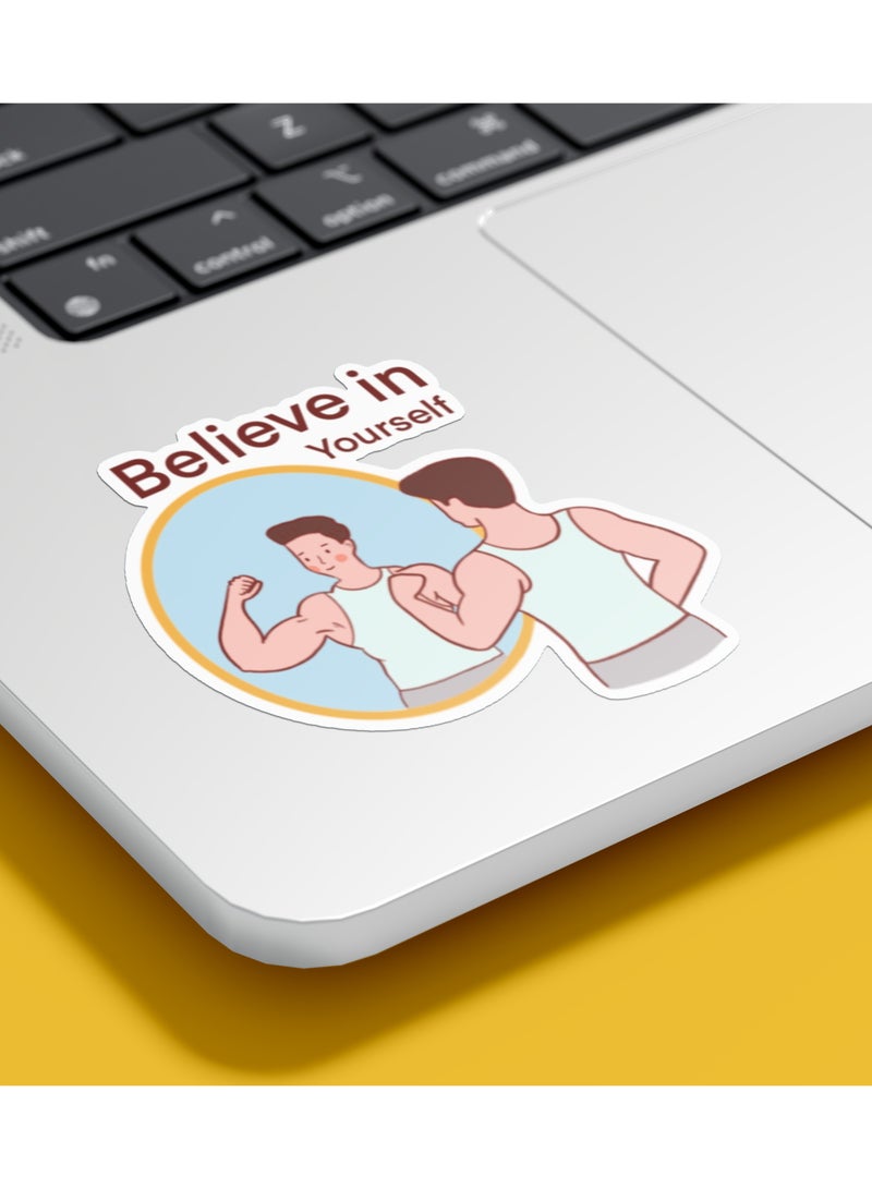 Boomah Accessories 1-Piece Creative Motivation Waterproof Vinyl Stickers for boys, Believe in yourself for Laptop , Mobile , Mug , Skateboard , Guitar for kids, adult , girls, nursery 8x6cm - Image 1