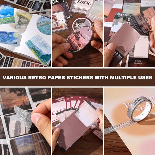 Auguro Vintage Scrapbook Kit A6 Grid Notebook Stationery Junk Journal Kit Travel Scrapbooking Supplies Craft DIY Gift for Adult Teen Girl Aesthetic Journaling Kit - Image 5