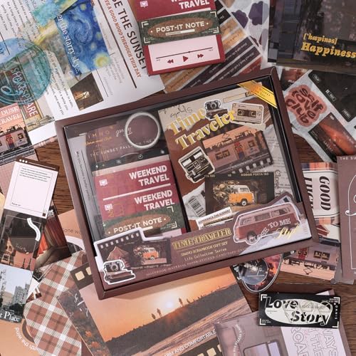 Auguro Vintage Scrapbook Kit A6 Grid Notebook Stationery Junk Journal Kit Travel Scrapbooking Supplies Craft DIY Gift for Adult Teen Girl Aesthetic Journaling Kit - Image 4