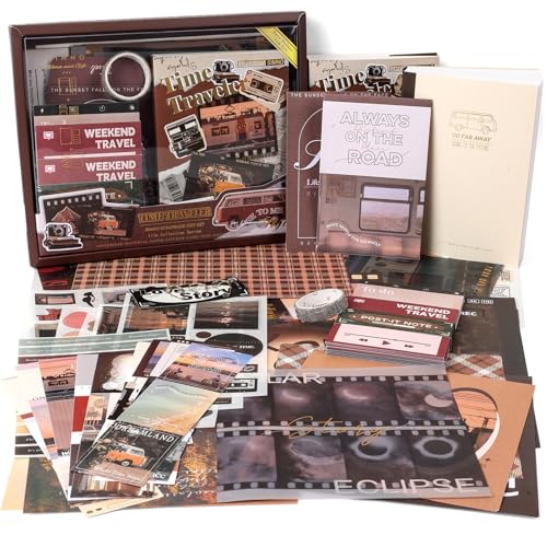 Auguro Vintage Scrapbook Kit A6 Grid Notebook Stationery Junk Journal Kit Travel Scrapbooking Supplies Craft DIY Gift for Adult Teen Girl Aesthetic Journaling Kit - Image 1