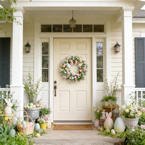Bibelot Easter Wreath for Front Door, 24 Inch Easter Egg Wreath with Colorful Eggs, Pink White Daisies, Lavender, Artificial Spring Wreath for Indoor Outdoor Window Wall Decor - Image 5