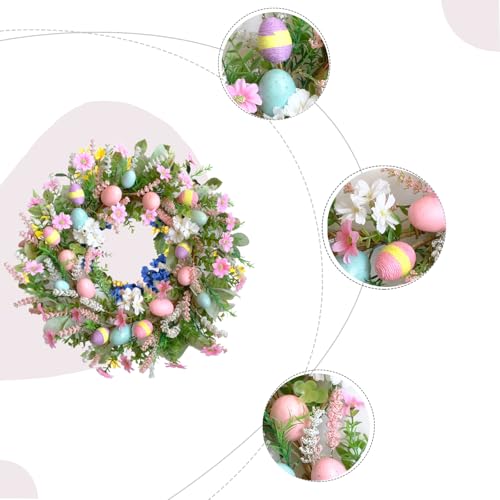 Bibelot Easter Wreath for Front Door, 24 Inch Easter Egg Wreath with Colorful Eggs, Pink White Daisies, Lavender, Artificial Spring Wreath for Indoor Outdoor Window Wall Decor - Image 3