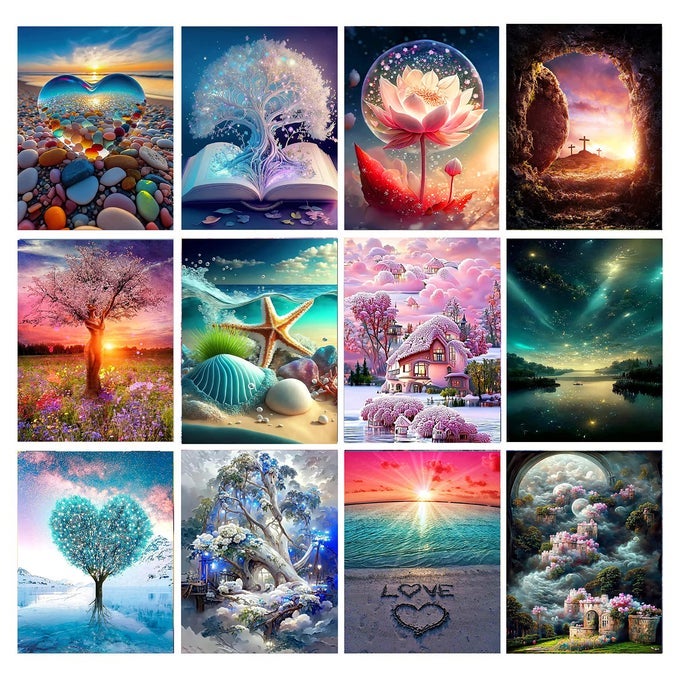 12 PACK DIAMOND PAINTING KITS FOR ADULTS5D LANDSCAPE DIAMOND ART KIT FOR BEGINNERS DIY PAINT WITH DIAMONDS ROUND FULL DRILL PAINTINGS GEM ART FOR HOME WALL DECOR INCH12X16