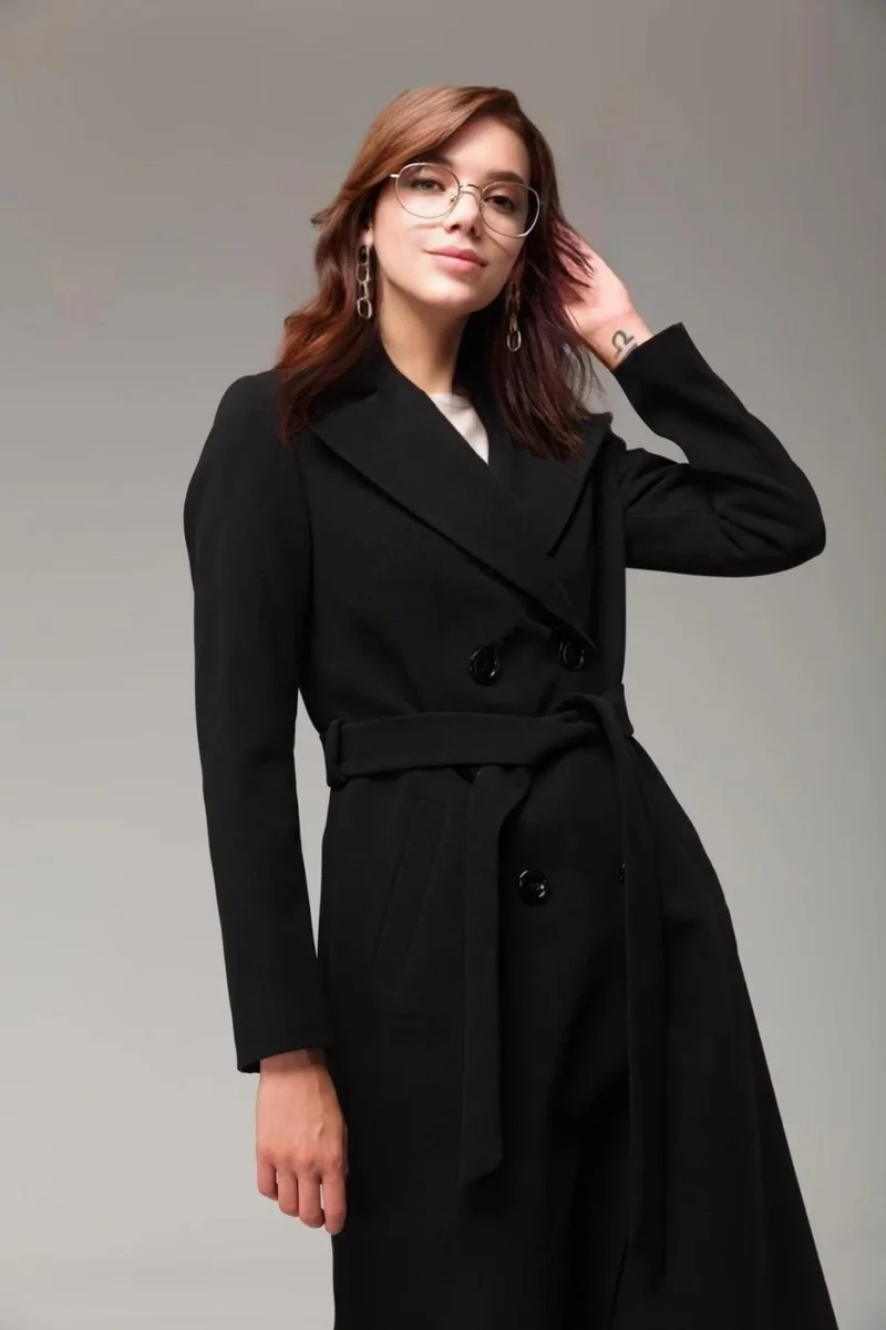 باربورا Full Length Cashmere Women's Black Coat