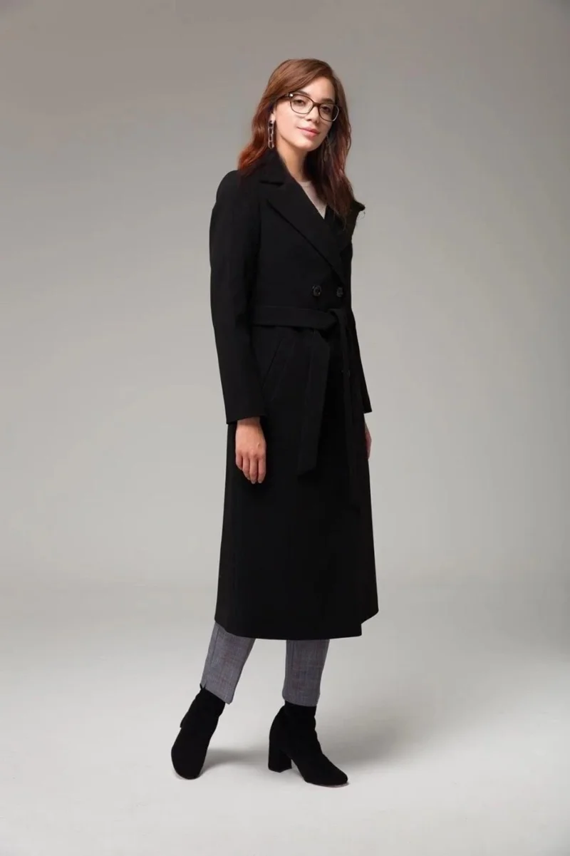 باربورا Full Length Cashmere Women's Black Coat
