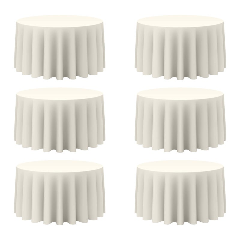 BRILLMAX 6 Pack Ivory Round Tablecloths 120 Inch for 60â€ Tables - 150 GSM Polyester Fabric, Floor Length Drop, Water, Stain & Wrinkle Resistant Cloth Cover for Wedding Reception Banquet Dining - Image 1
