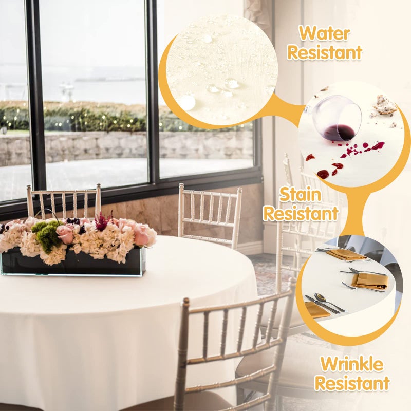 BRILLMAX 6 Pack Ivory Round Tablecloths 120 Inch for 60â€ Tables - 150 GSM Polyester Fabric, Floor Length Drop, Water, Stain & Wrinkle Resistant Cloth Cover for Wedding Reception Banquet Dining - Image 3