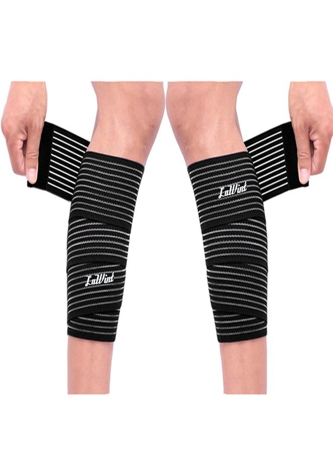 Luwint 2PACK Calf Compression Bandage, Elastic Leg Band Calves Wrap for Men Women - Stretch Pain Relief Support Strap for Sports Gym Weightlifting Working Out Running (Black / 60'' Length) - Image 1