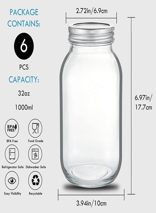 YEBODA 32 oz Mason Jars Canning Jars with Airtight Lids and Bands 6 Pack Ideal for Preserving, Meal Prep, Overnight Oats, Jam, Jelly, Jams, Spice, Sauces, Salads, Yogurt, Wedding Favors - Image 3