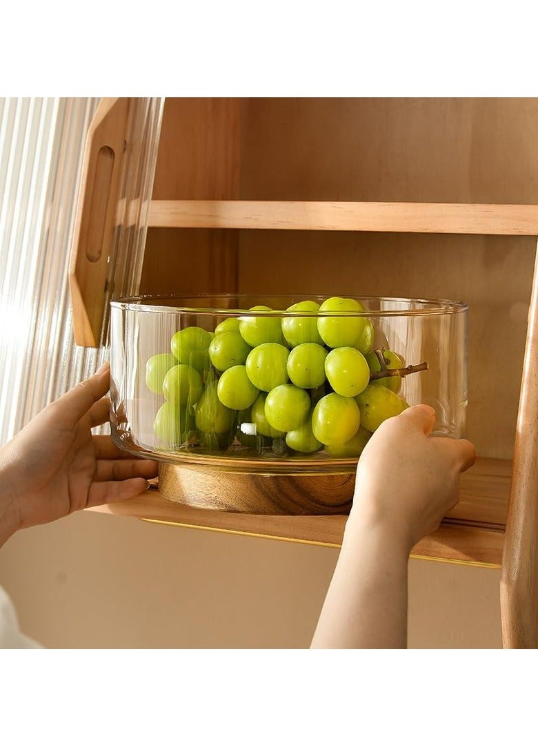 Glass Salad Fruit Bowl with Wood Base，Serving Dish for Snack, Dessert, Pasta，Kitchen Must-Have - Image 5