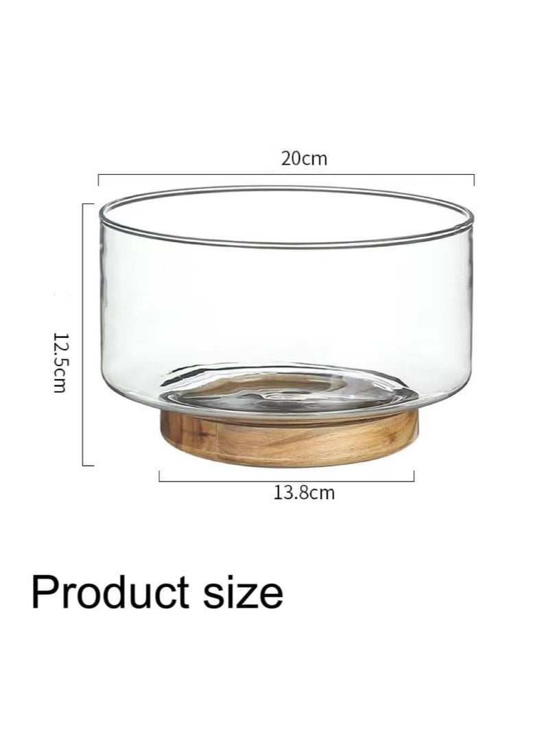 Glass Salad Fruit Bowl with Wood Base，Serving Dish for Snack, Dessert, Pasta，Kitchen Must-Have - Image 2